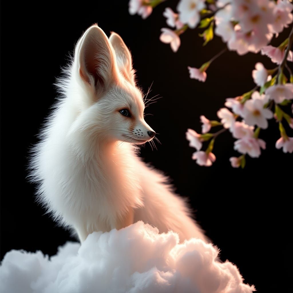 Cloud Fennec Fox with Cherry Blossoms