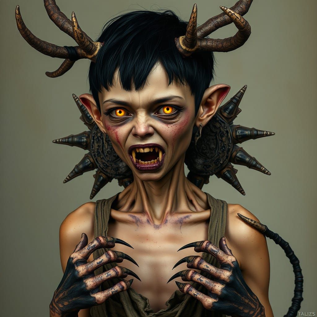 Haunted Wendigo Maiden in Dark Biomechanical Art