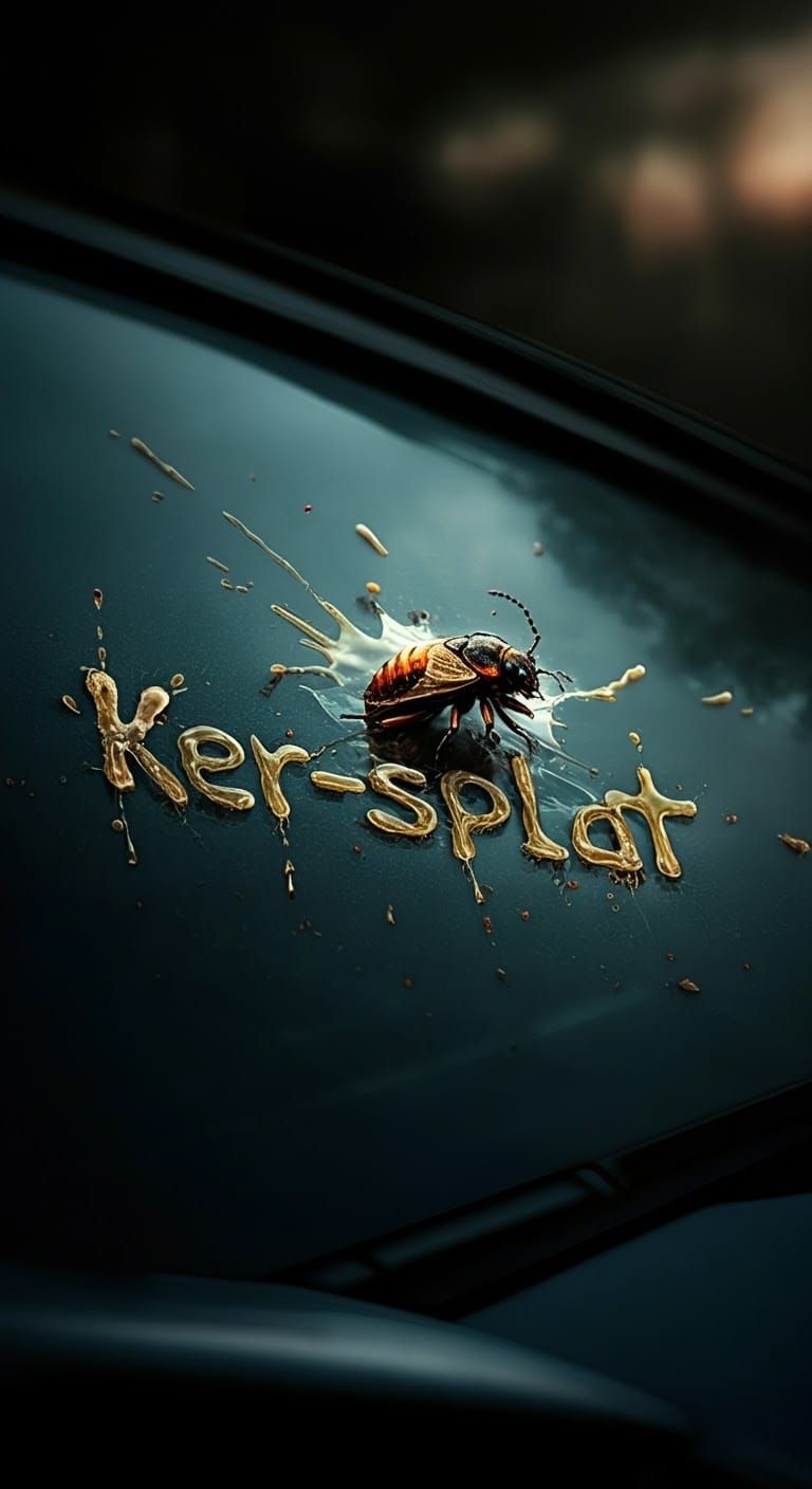 Bug Splatter Typography on Windshield in Digital Art