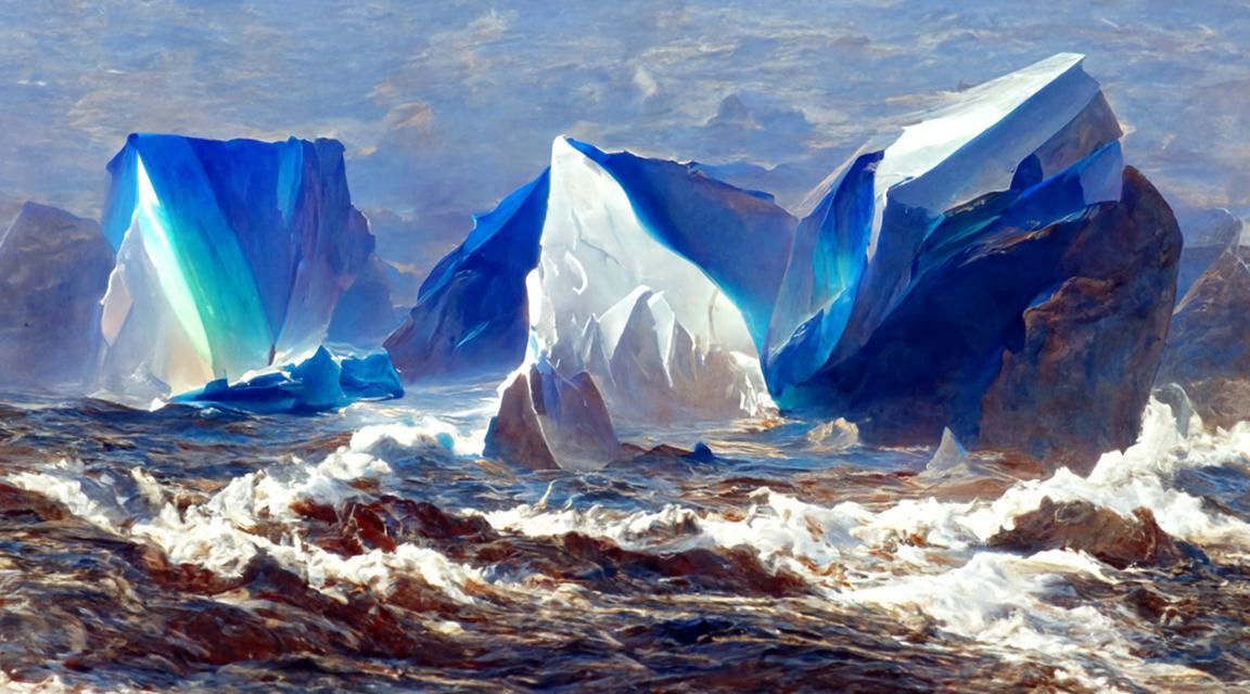 Epic Icebergs in Open Ocean, Kinetic Pointillism