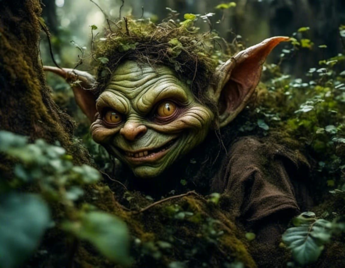 boggart goblin hiding in the bushes