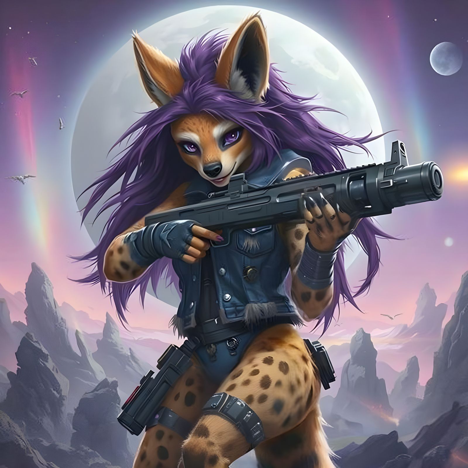 Furry Hyena Space Marine with Laser Rifle
