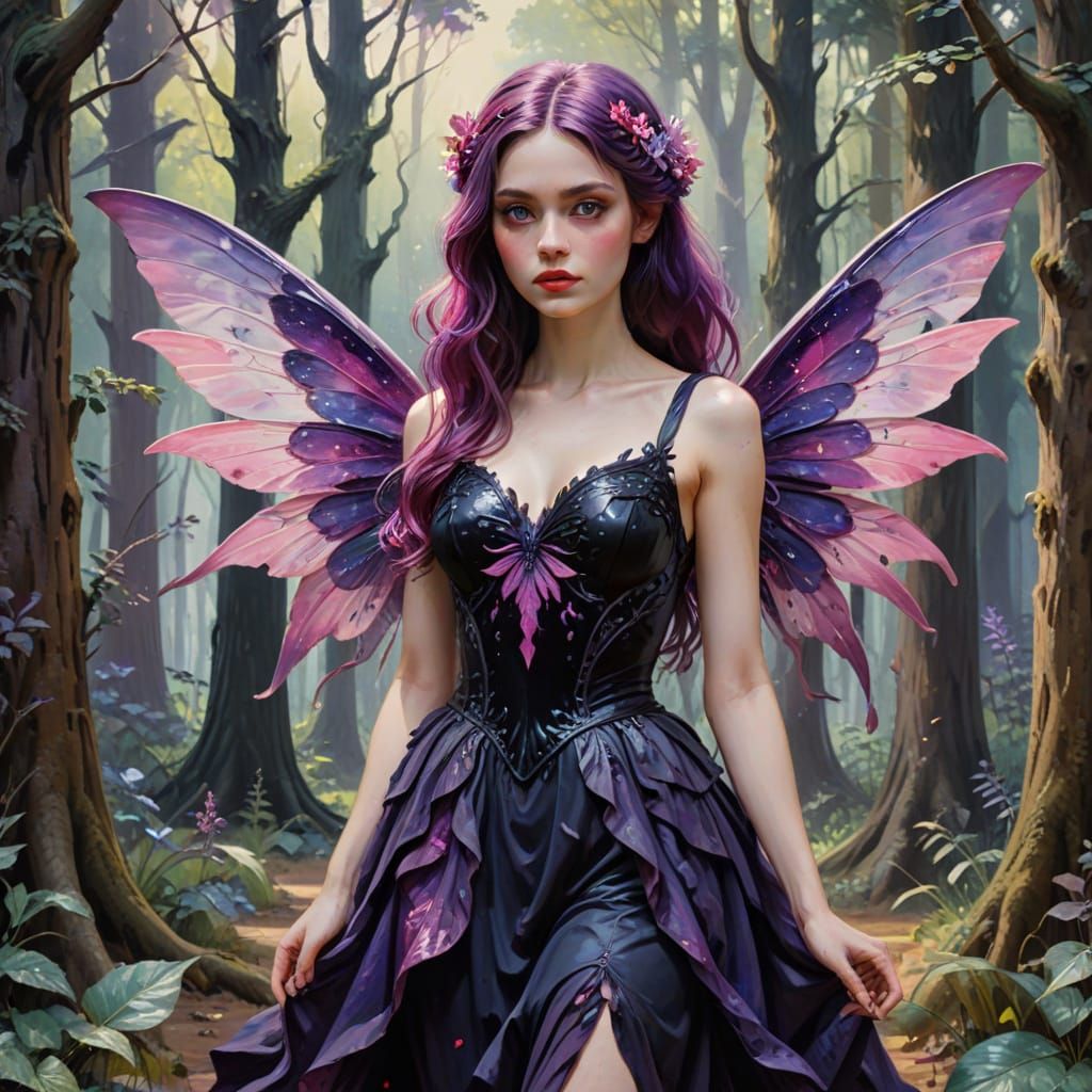 Surreal Fairy Goddess in Gothic Splendor with Violet Eyes an...