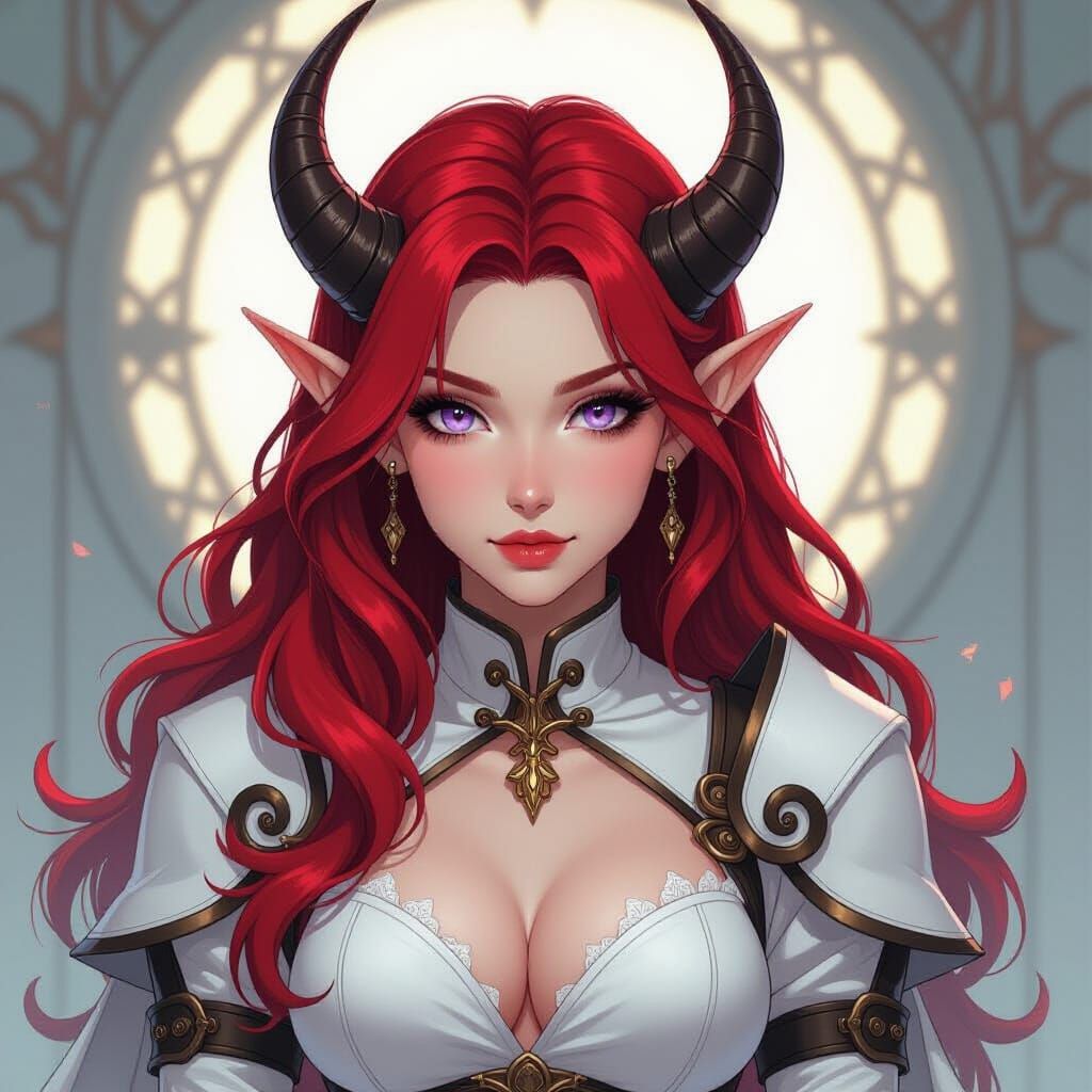 Anime Tiefling Warrior with Mocking Expression