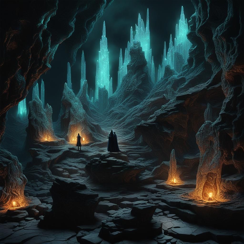 Dark Fantasy Landscape with Witch in Surreal Style