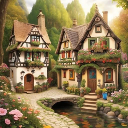Enchanting Art Nouveau Miniature Village Scene