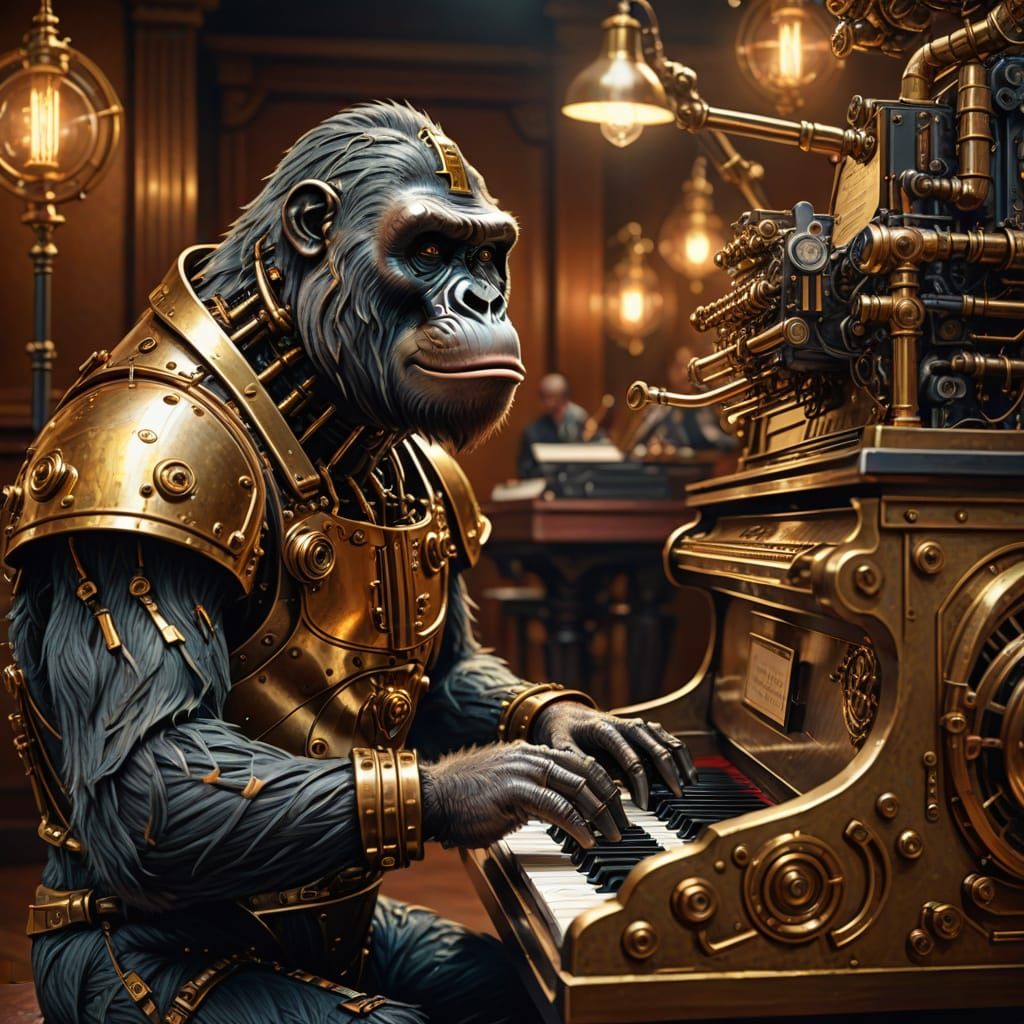 Steampunk Gorilla Plays Piano in Robotic Style