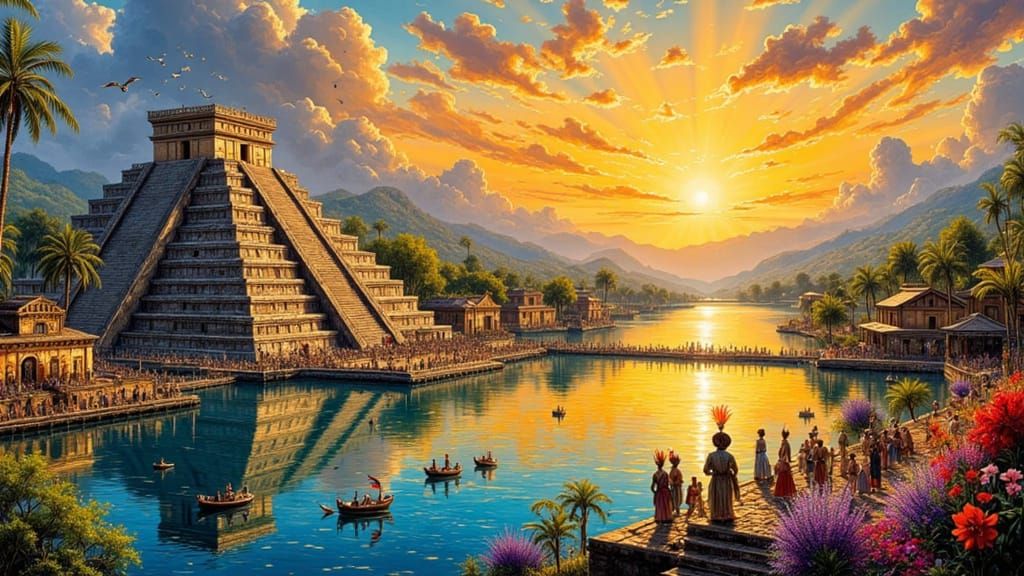 Tenochtitlan at its Peak: An Impasto Painting