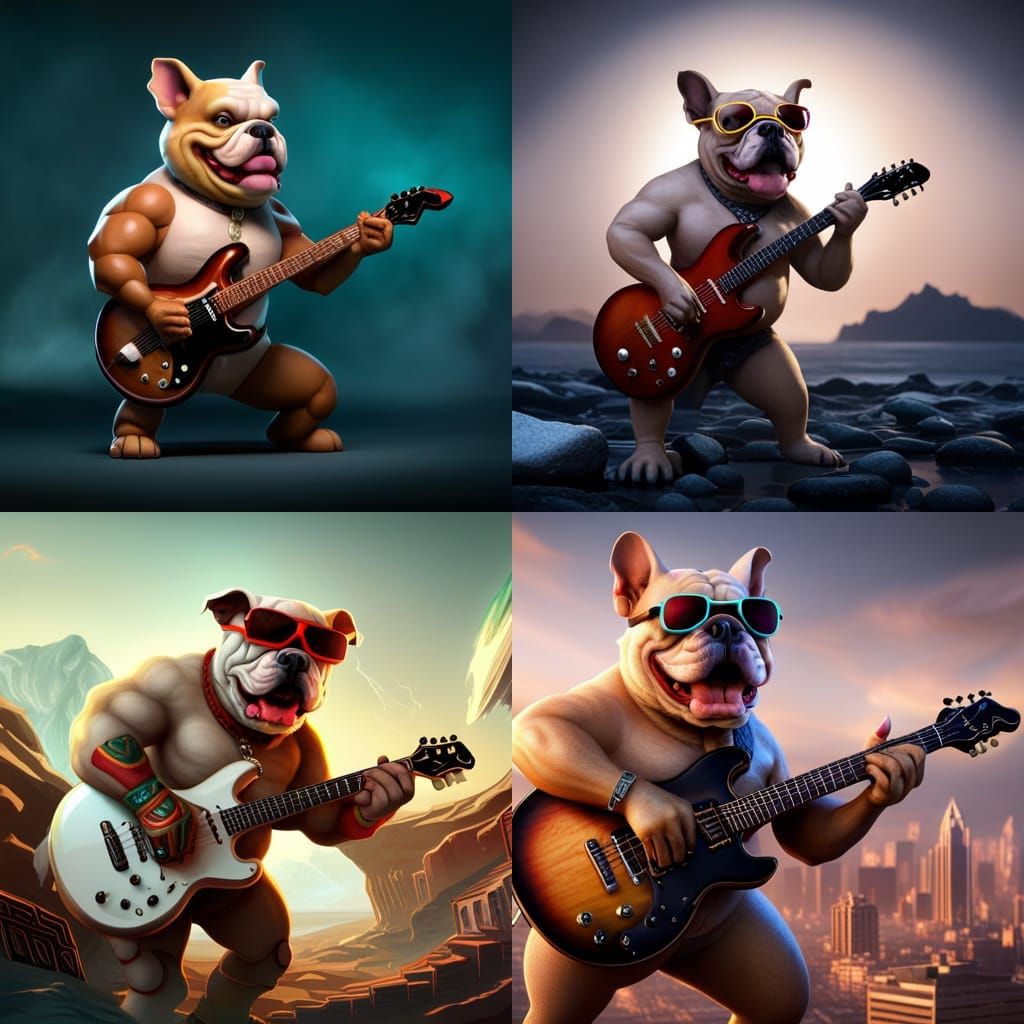 Muscular Bulldog Rocking Out: Detailed Matte Painting