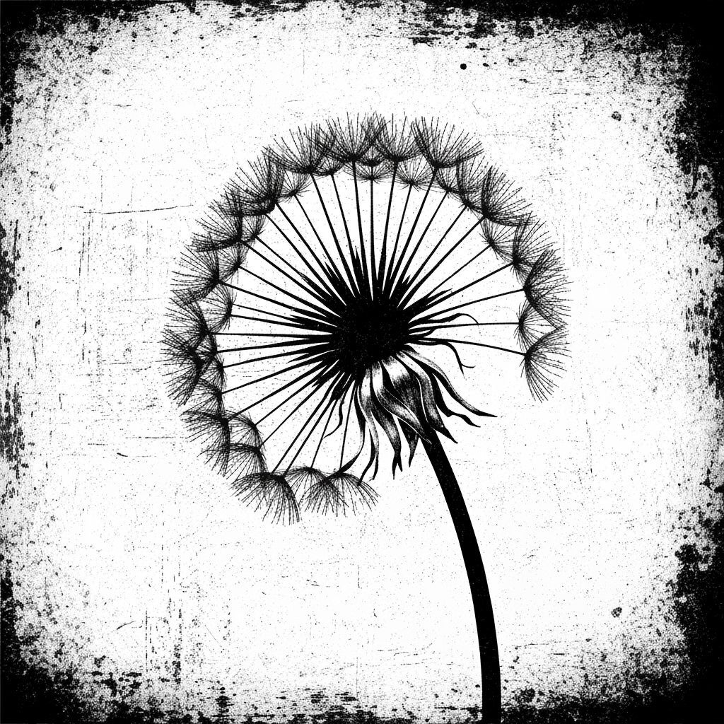 Grungy Dandelion Illustration in Abstract Expressionist Styl...