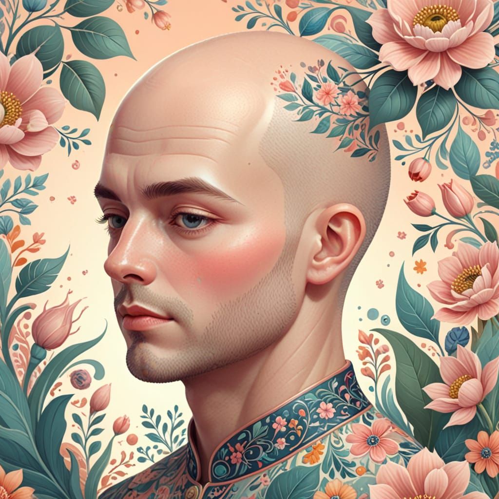 Floral Baldness: A Pastel Digital Illustration