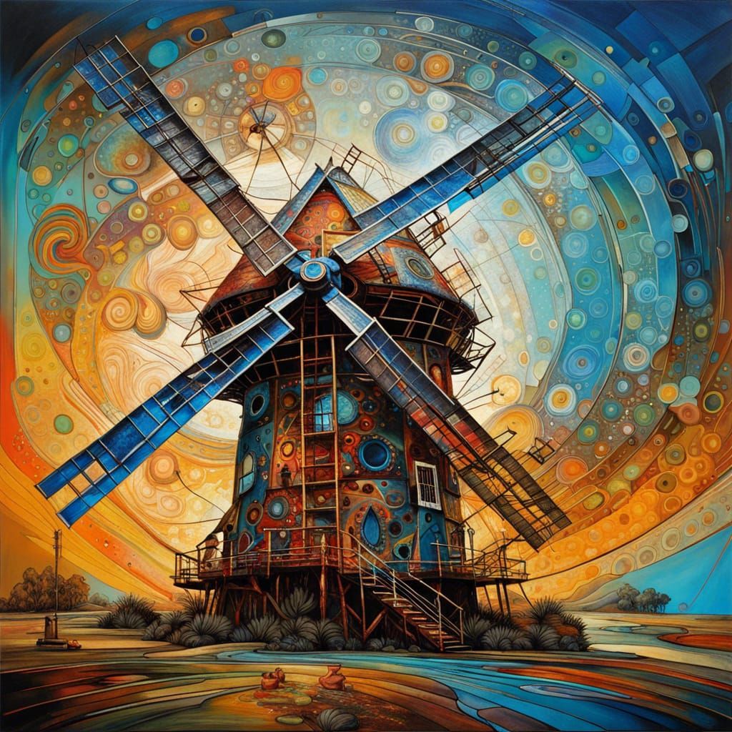Futuristic Windmill in Surrealist Style