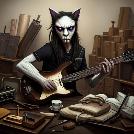 Cat with Guitar, Corpse Paint, Darkthrone Shirt