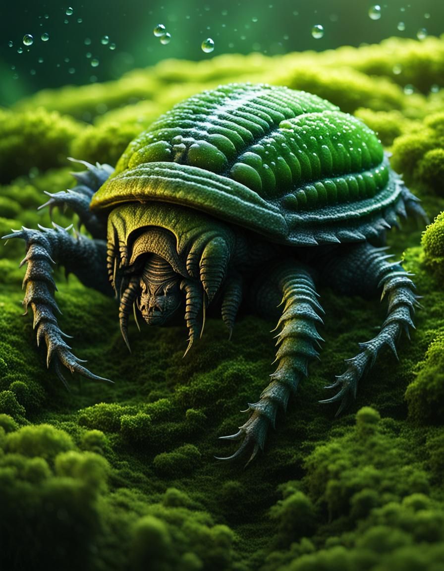 Glowing Alien Trilobite on Moss Bed