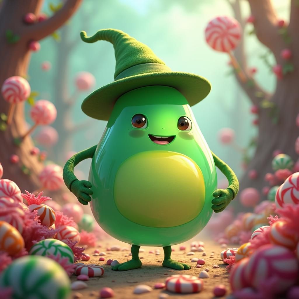 Cartoon Gobstopper Character in Mystical Candy Land