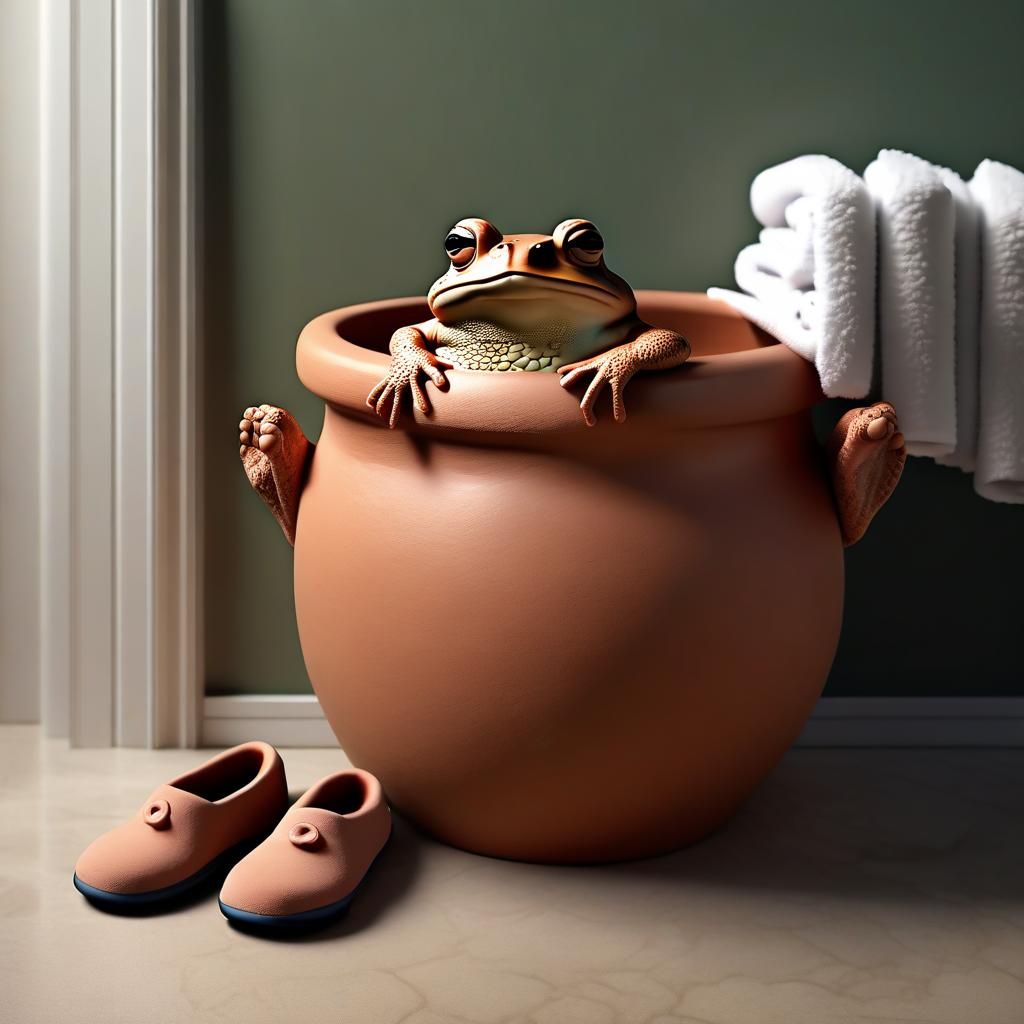 Photorealistic Toad Pot in Bathrobe and Slippers