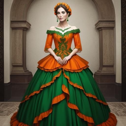 Stunning Orange and Green Gown