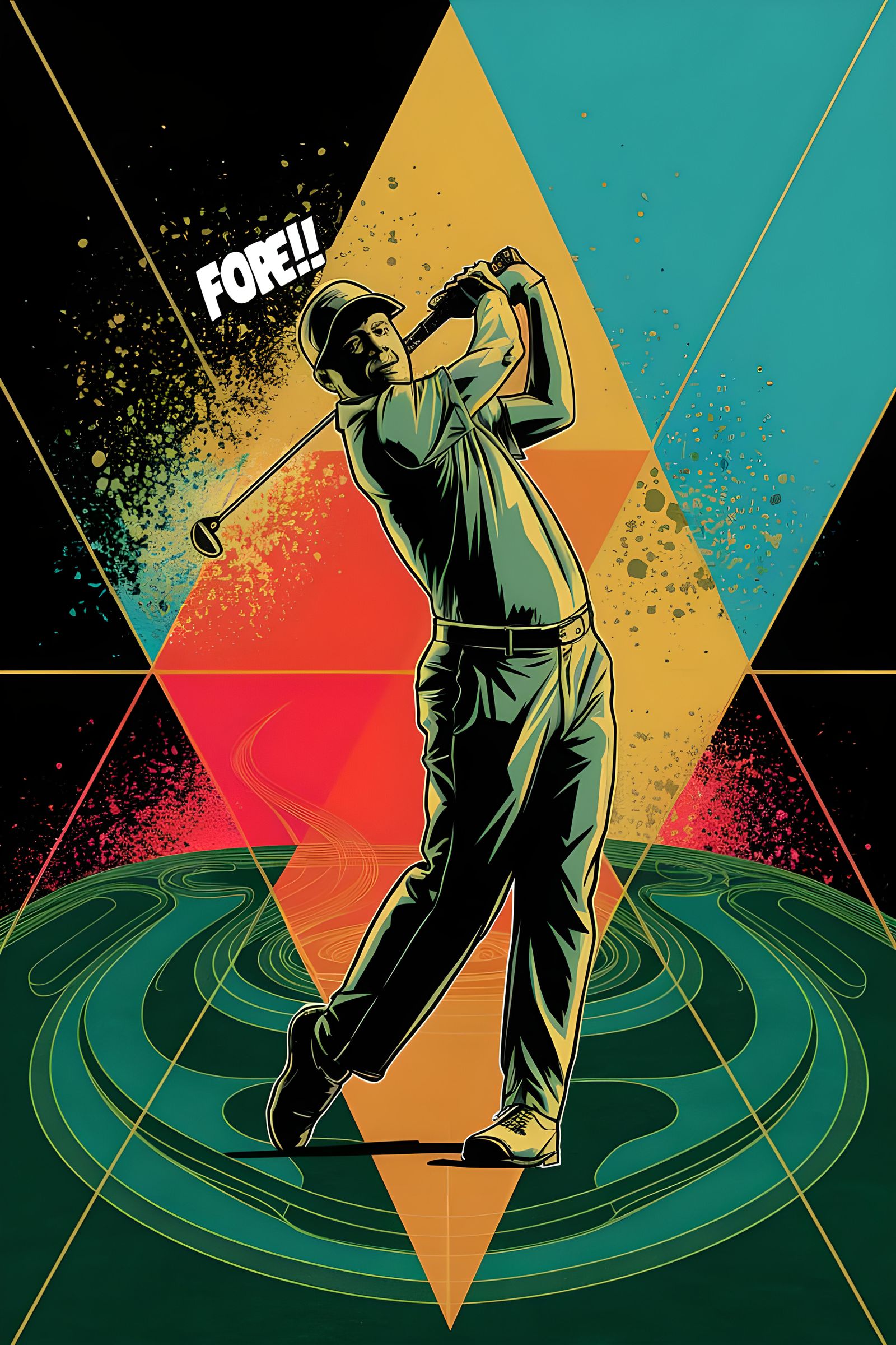 Pop Art Golfer in Bauhaus Style Screen Print
