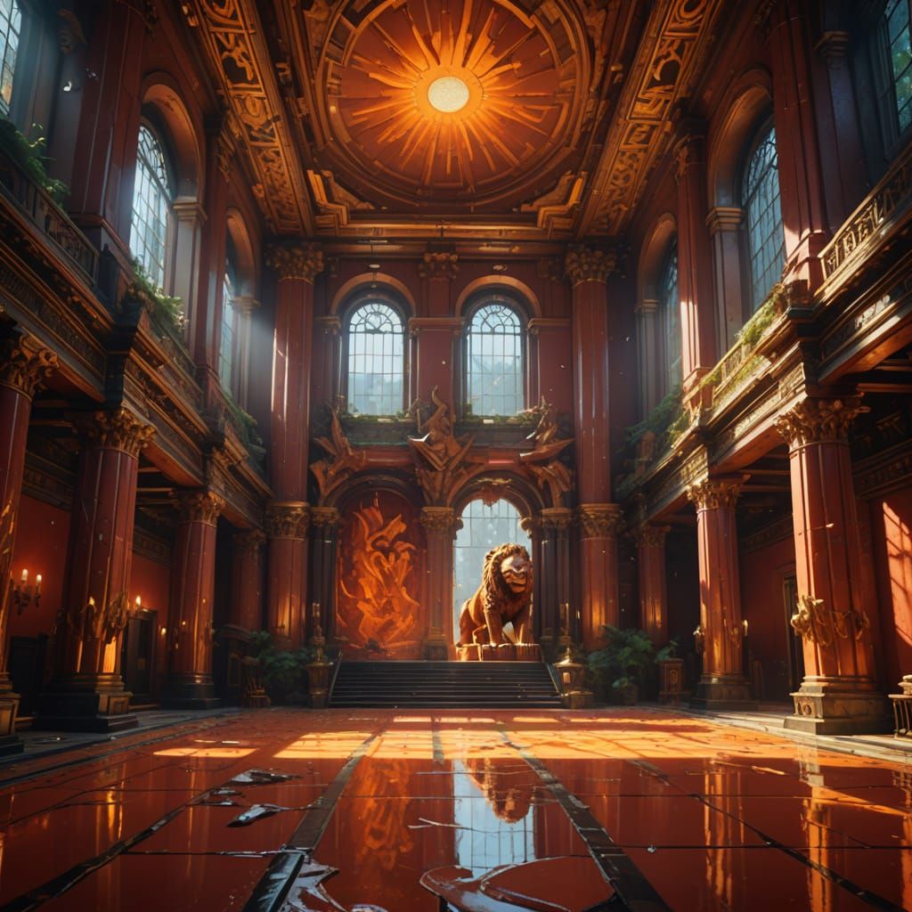 Grand Audience Hall with Lion Columns in Unreal Engine