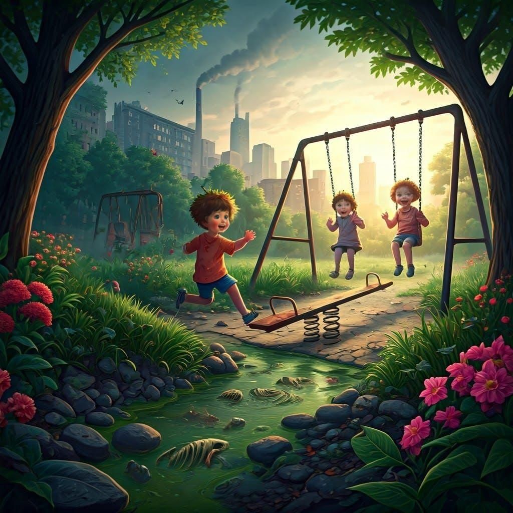 Sinister Park Scene with Children Playing