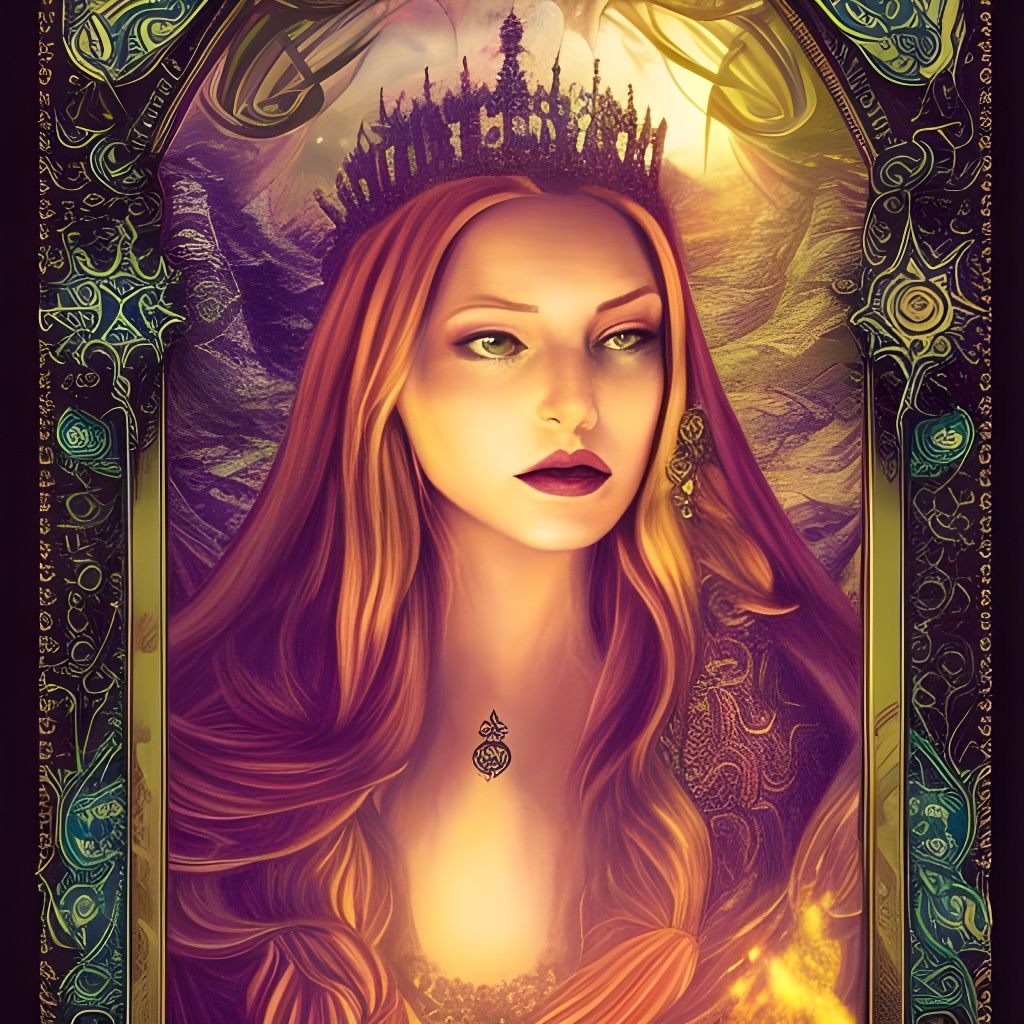 Queen of Pentacles Tarot Card in Detailed Fantasy Art