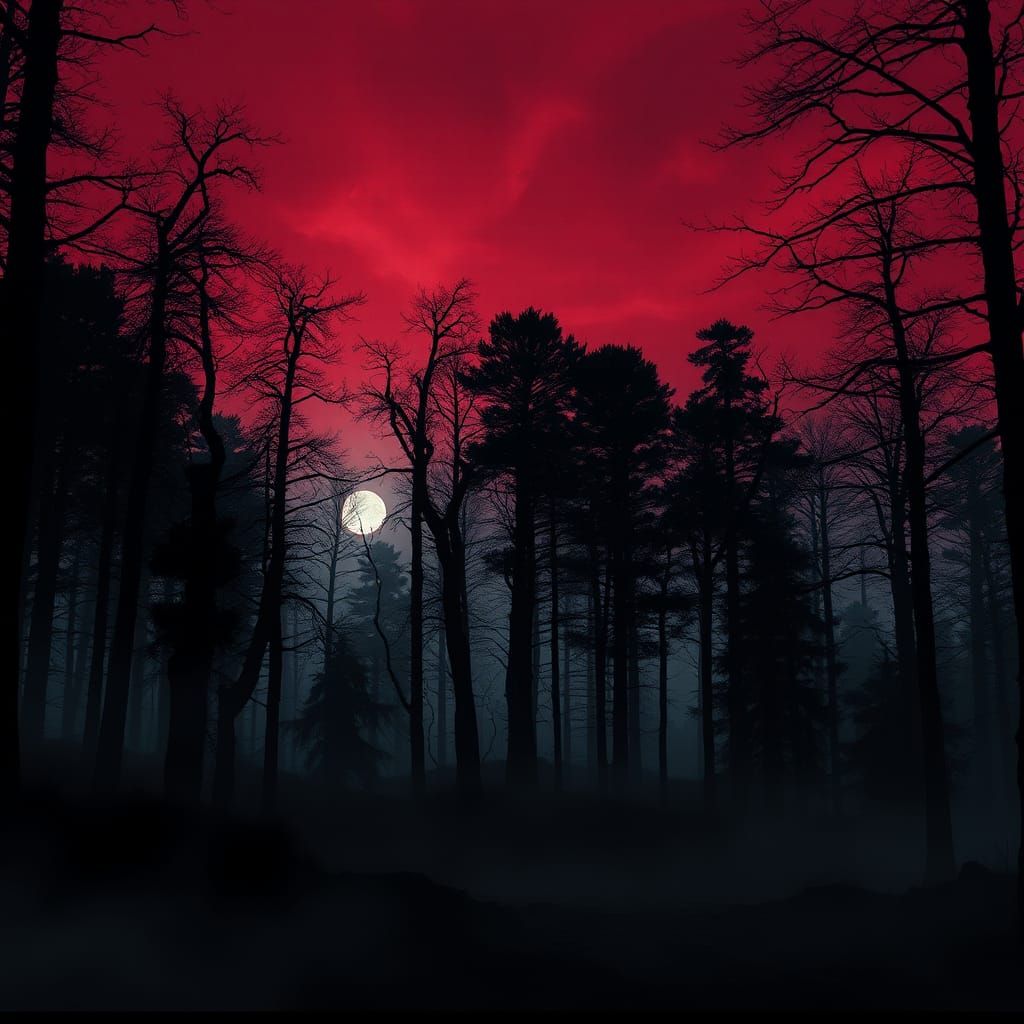 Mystical Forest Landscape in Black and White