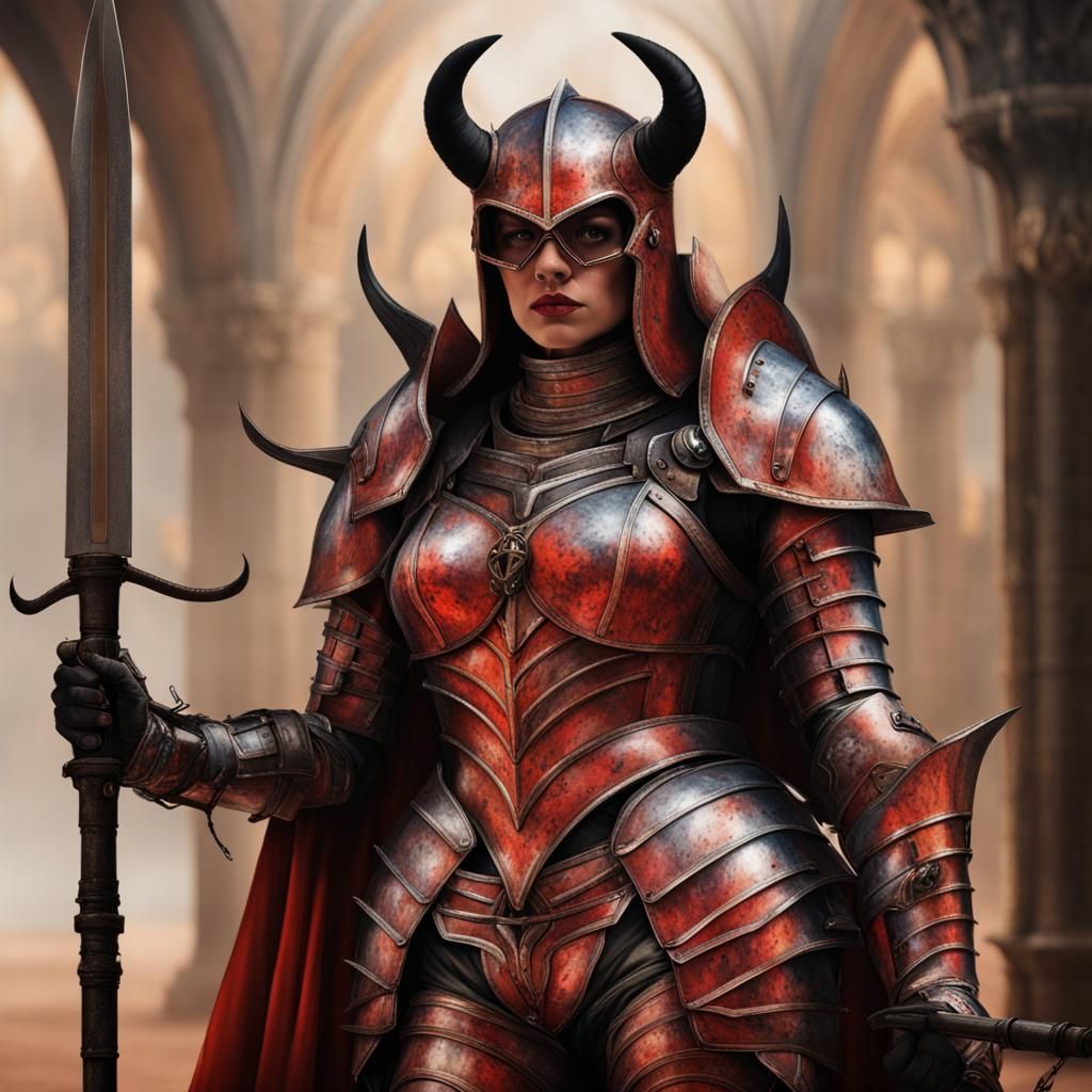 Hyperrealistic Devil Woman in Hellish Battle Armor