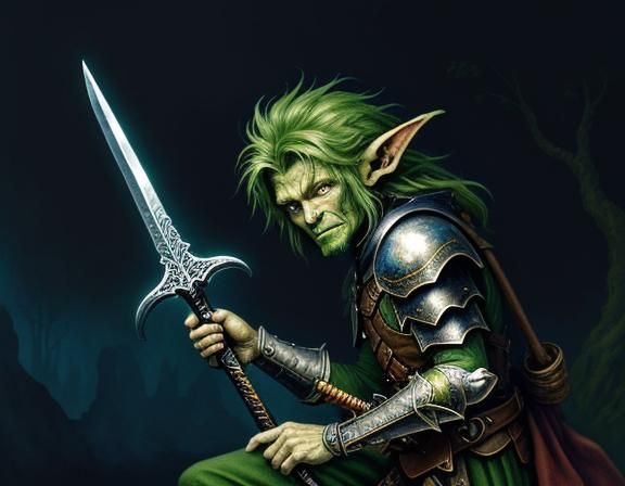Goblin Wielding Sword in Vibrant Watercolor Style