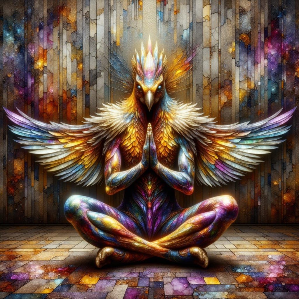 Parrot Practicing Yoga in a Surreal Studio