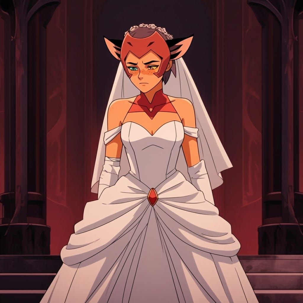 Catra in Elegant Wedding Gown with Blushing Complexion