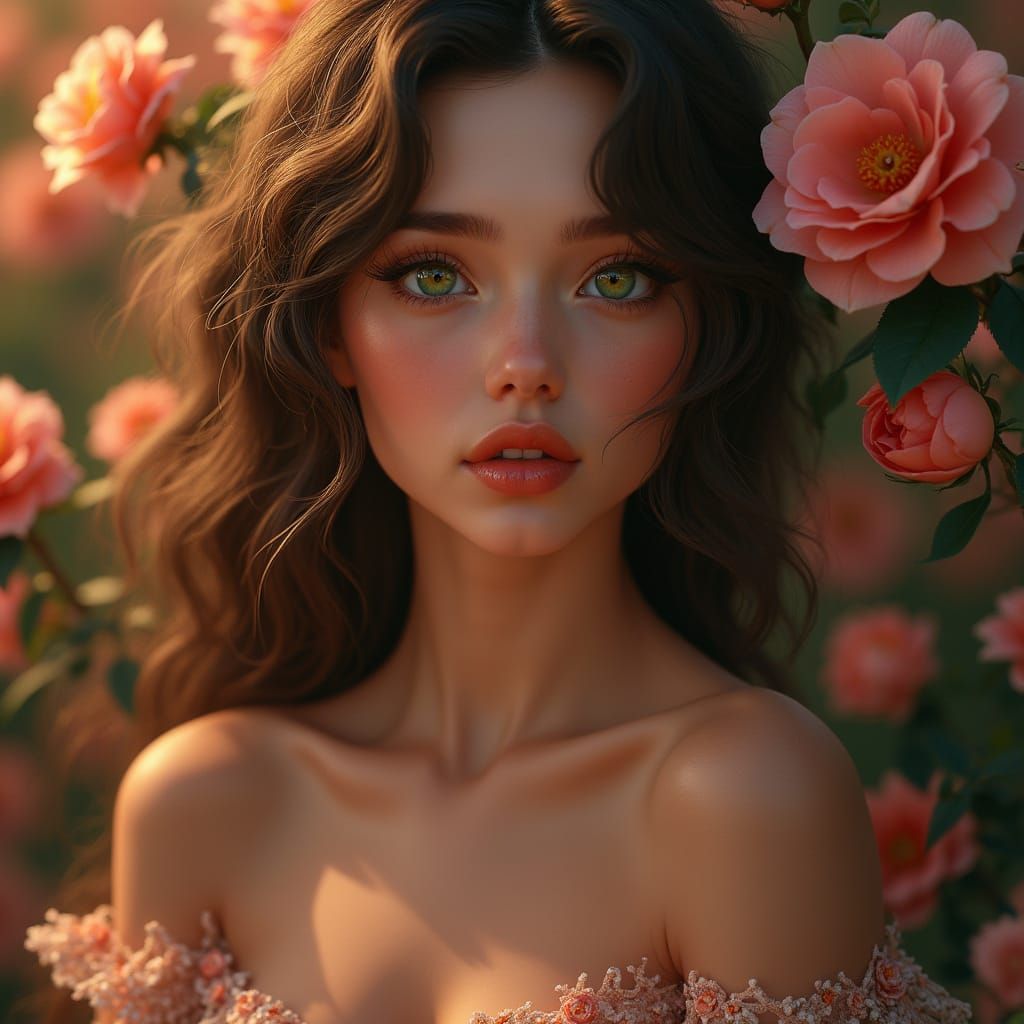 Ethereal Botanical Portrait of a Captivating Woman