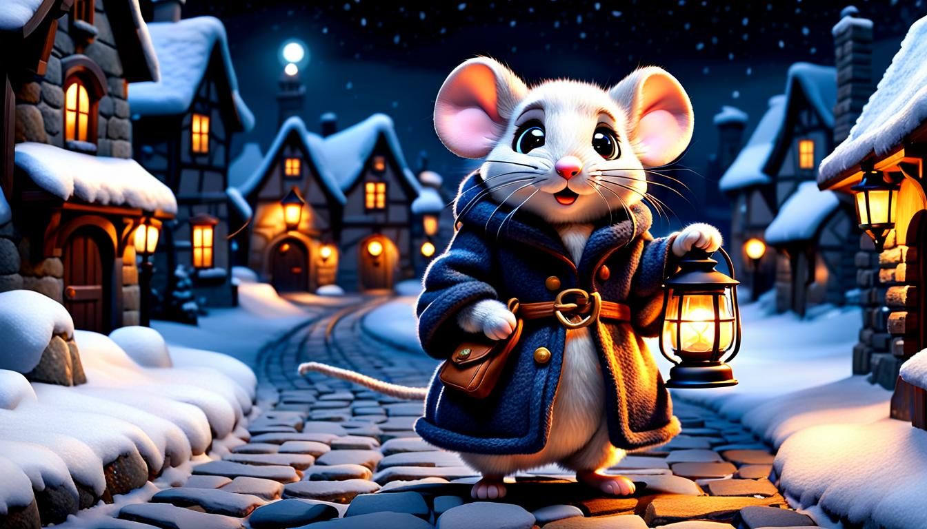 Mouse in Winter Village, Disney Pixar Style