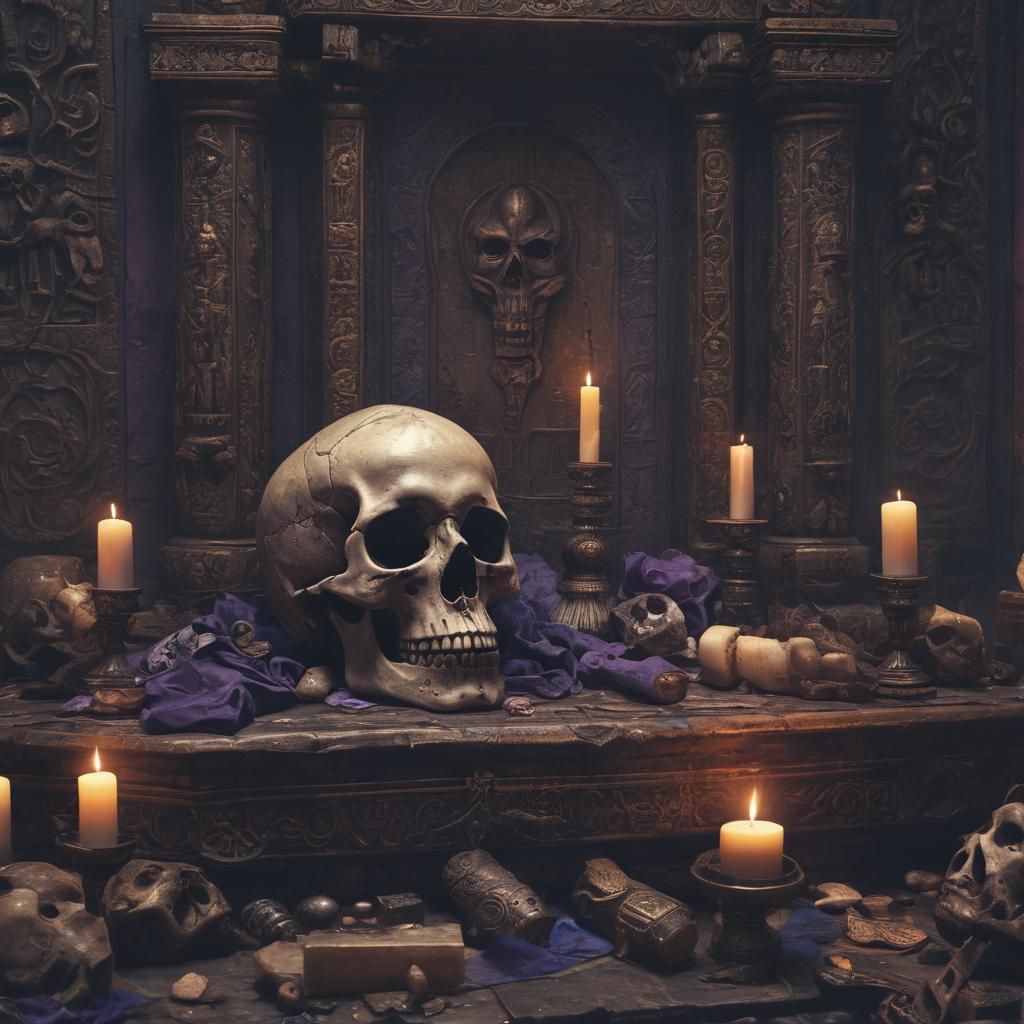 Mystical Skull Altar in Dark Fantasy Style