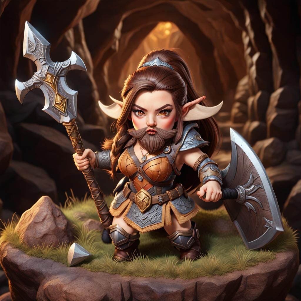 Hyperrealistic Female Dwarf Warrior with Battle Axe