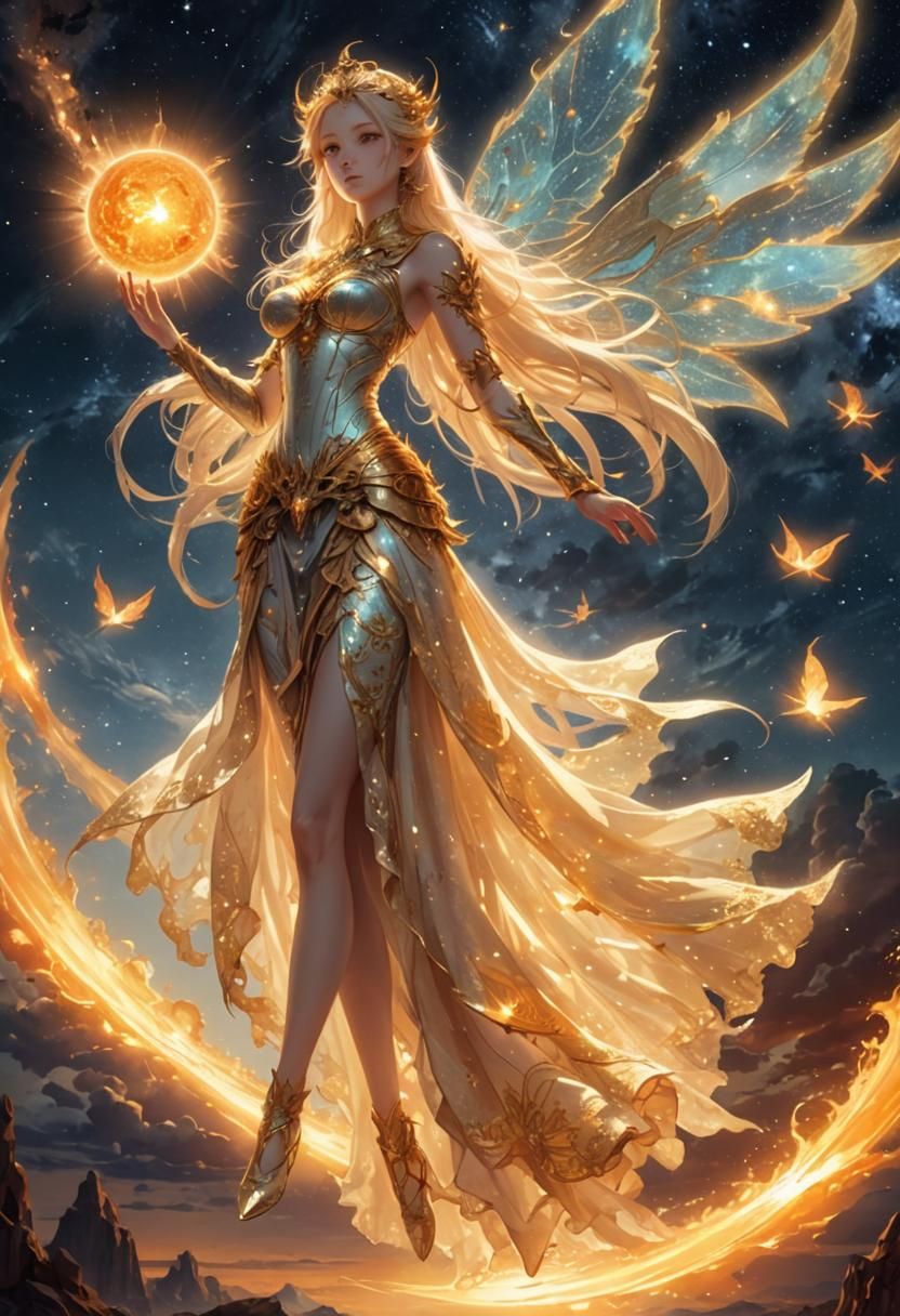 Ethereal Night Sky with Burning Sun