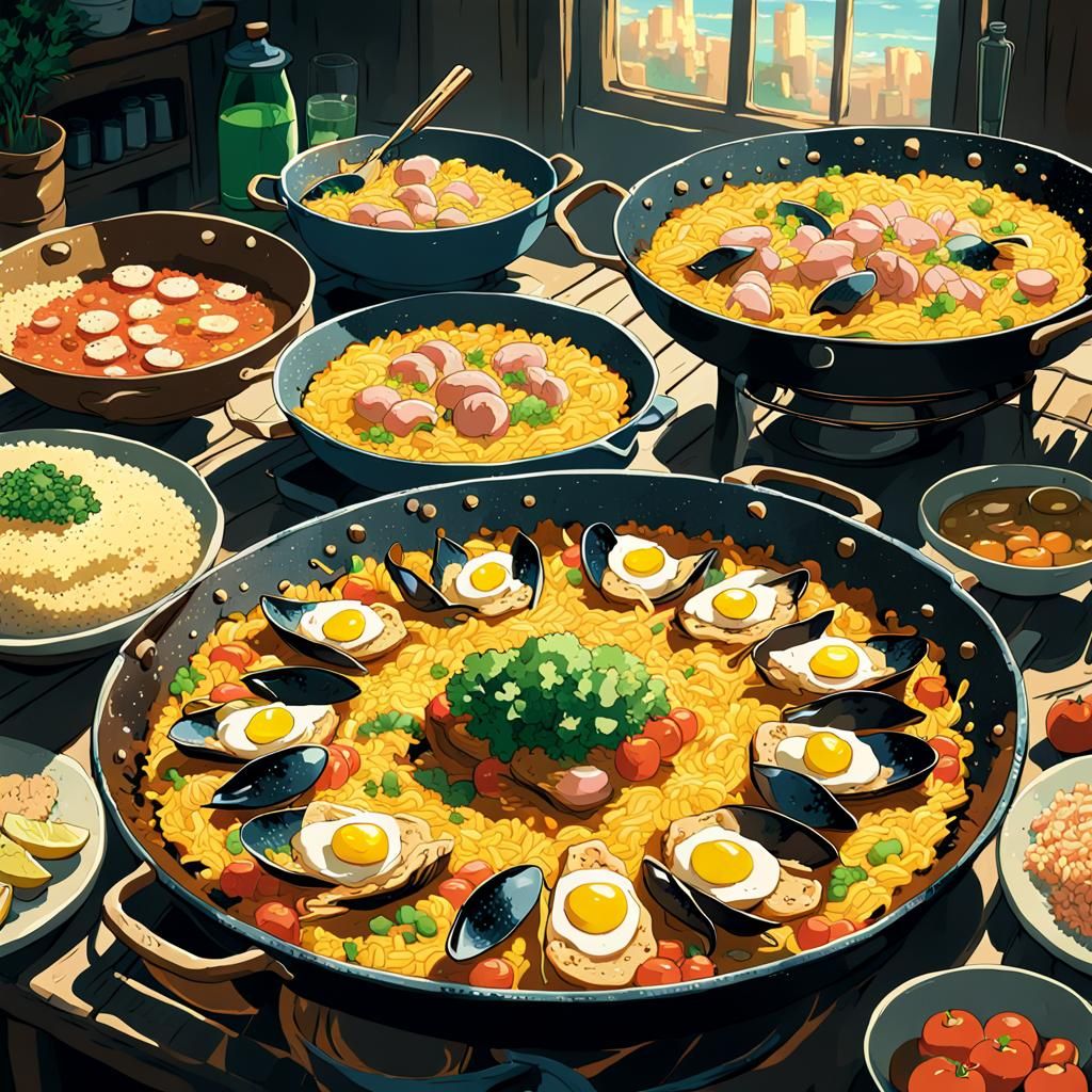 Kawaii Paella in Studio Ghibli Anime Style