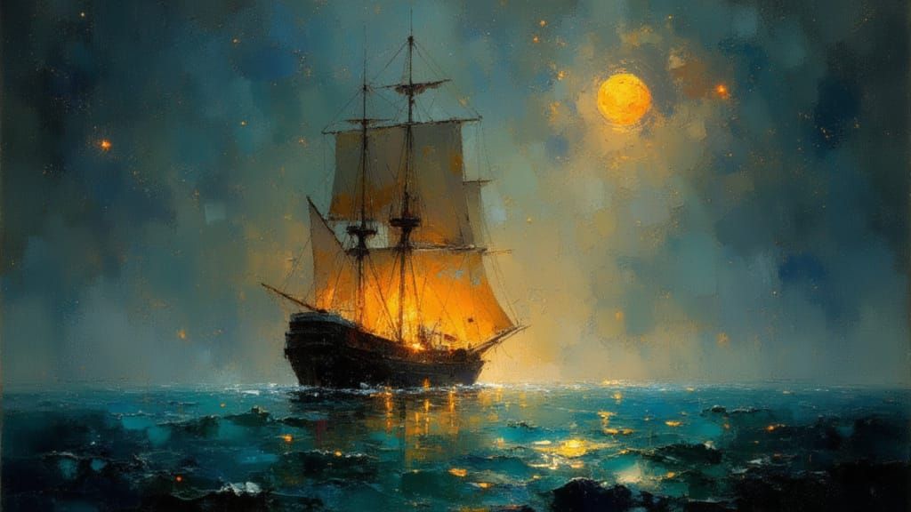 Ancient Galleon in Cosmic Storm, Digital Painting