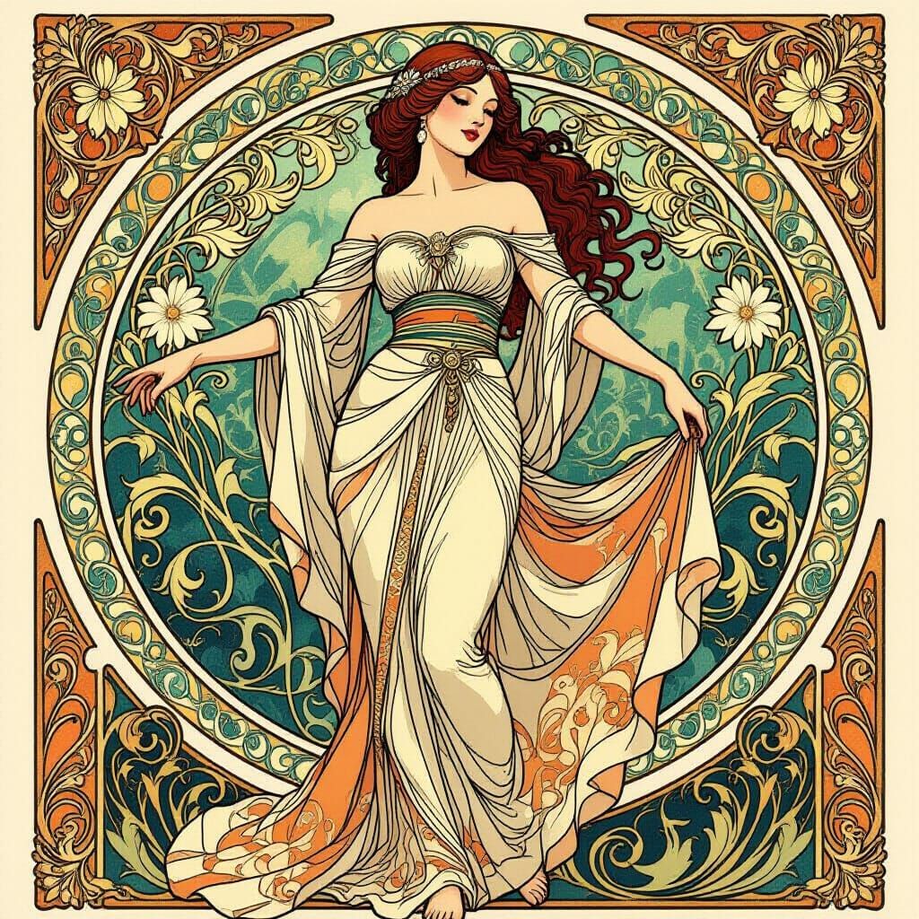 Elegant Female Figure in Art Nouveau Style