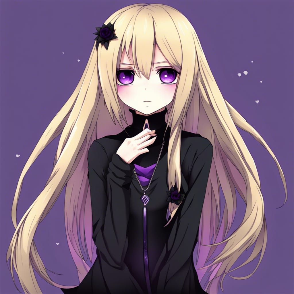 Sad Emo Girl with Purple Eyes in Anime Style
