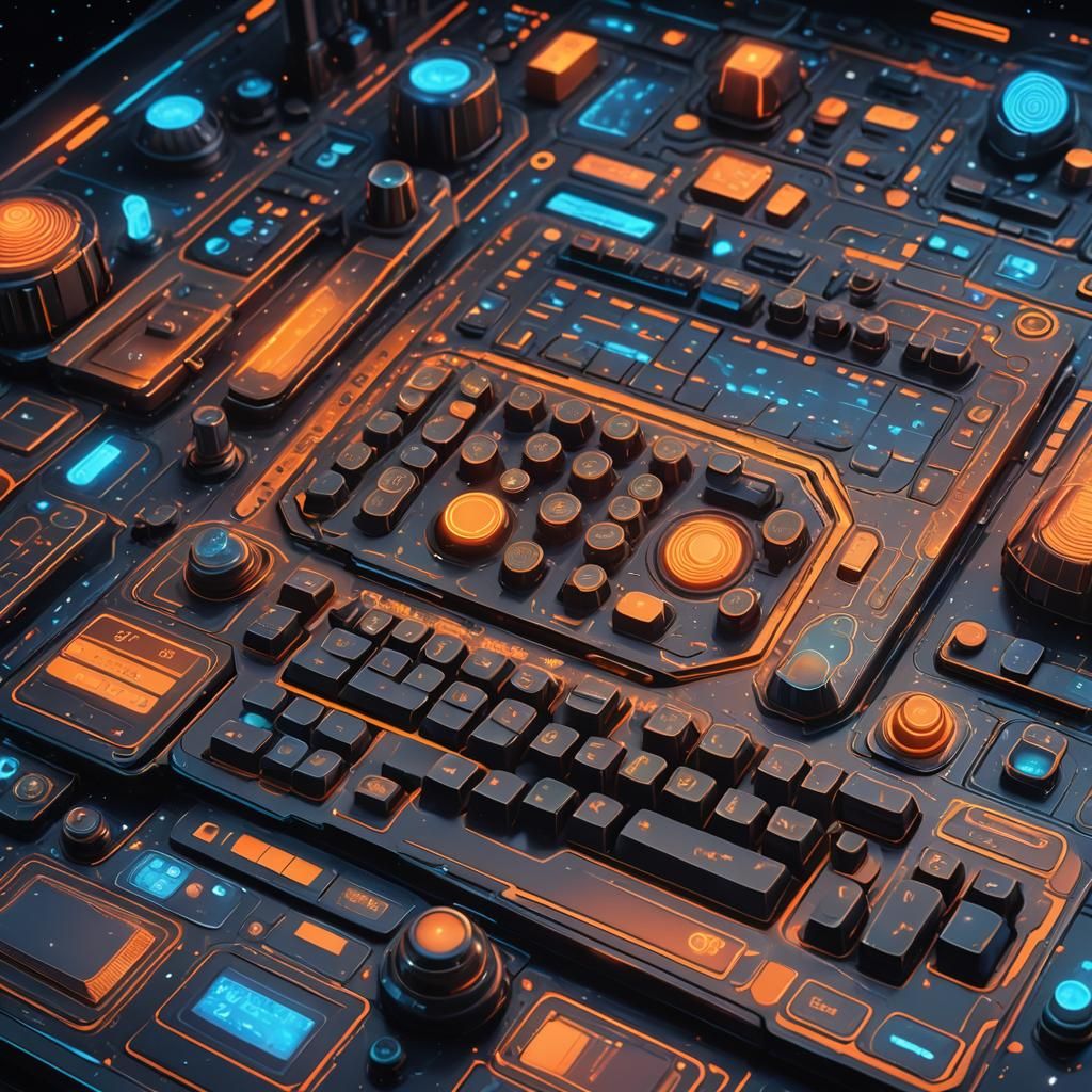 Futuristic Computer with Neon Lights in Sci-Fi Style