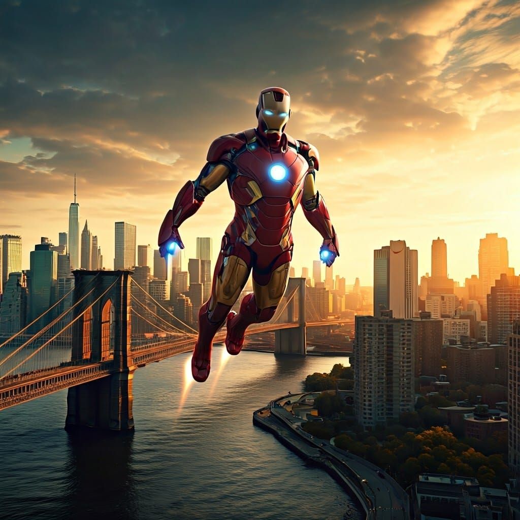 Iron Man Soaring Over New York City Skyline