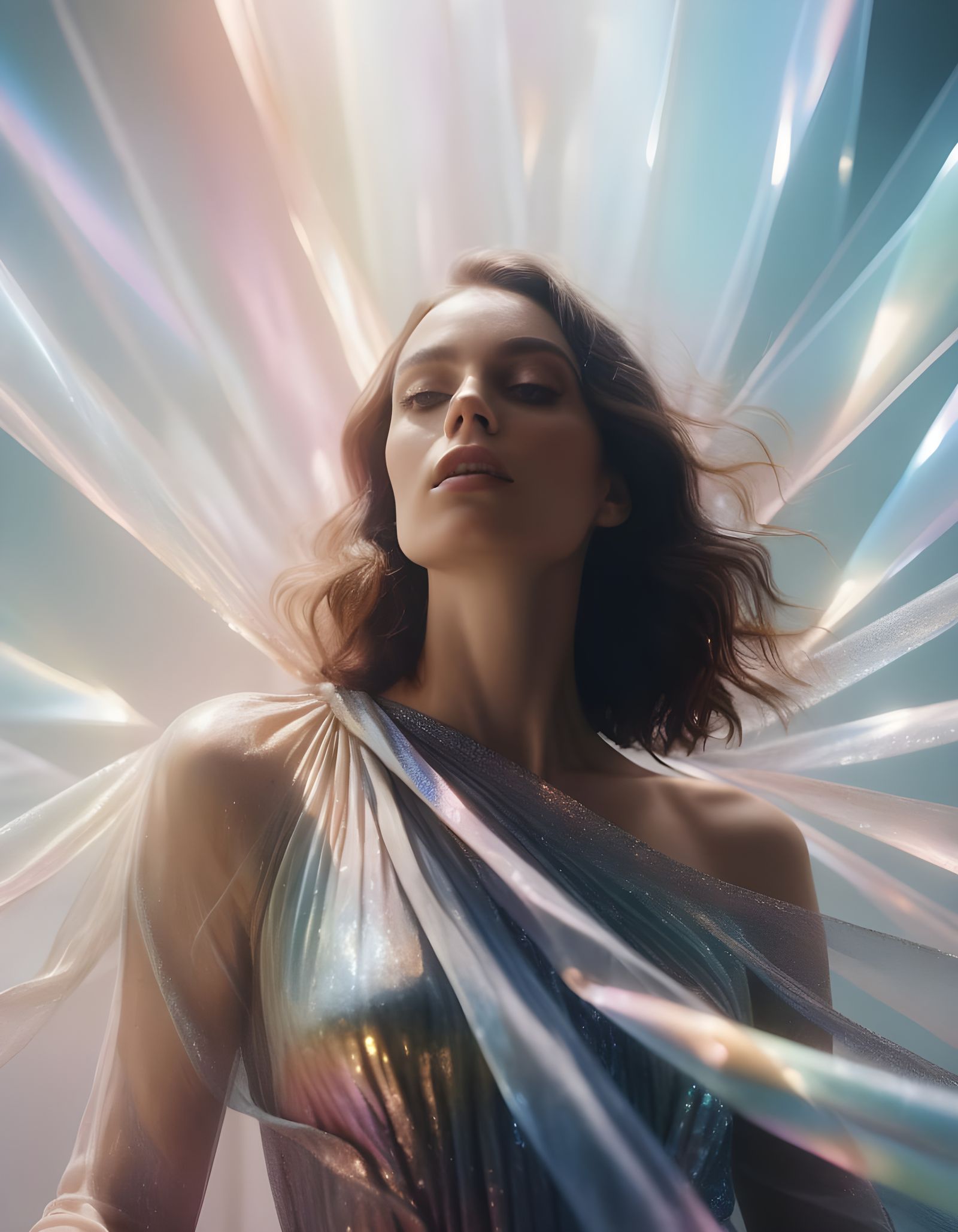 Prismatic Woman in Crystal Light: Fine-Art Portrait