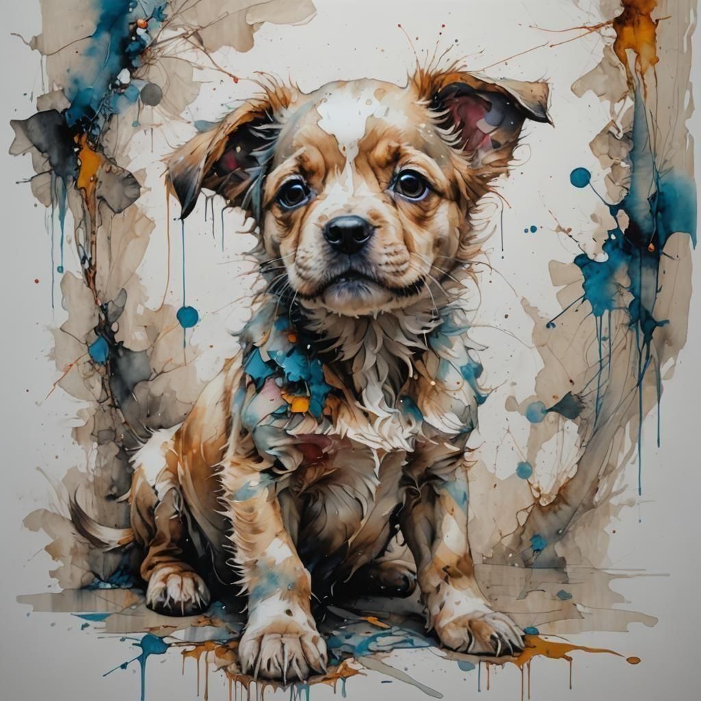 Surreal Puppy: Detailed Alcohol Ink Masterpiece