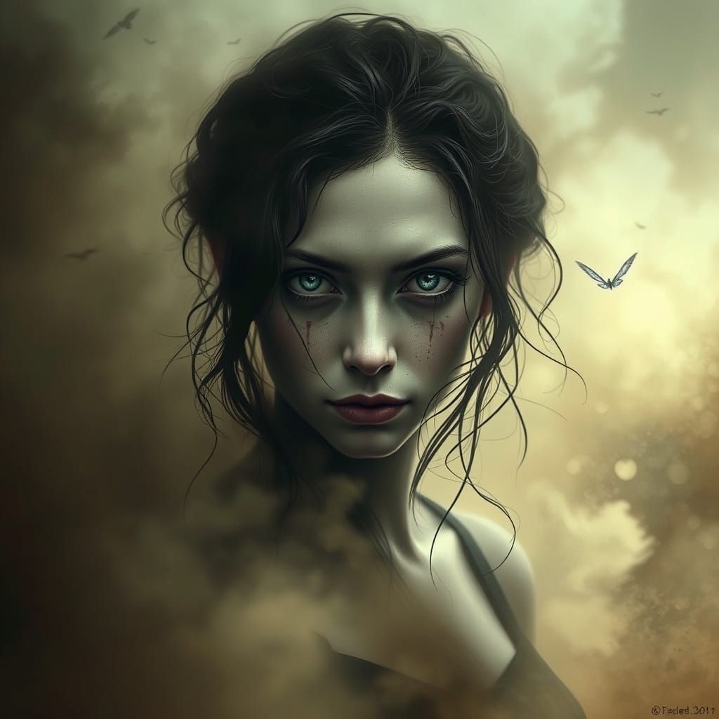 Mysterious Woman in a Haunting Dreamlike Realm