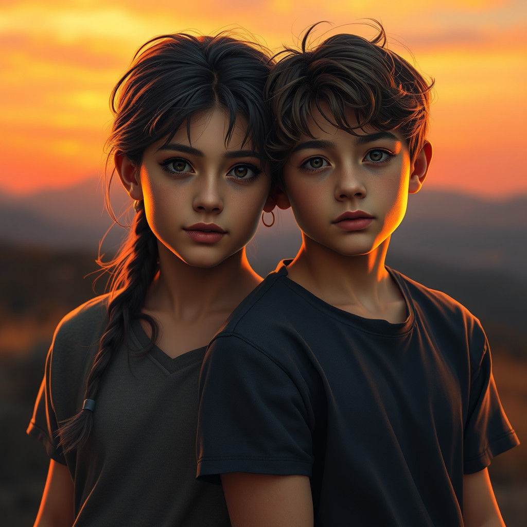 Boy and Girl at Sunset: 8K Concept Art Portrait