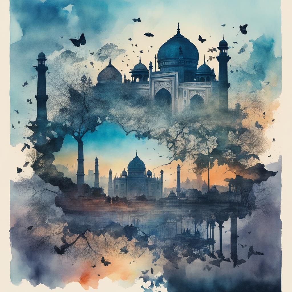 Butterfly Delhi Panorama in Double Exposure Style