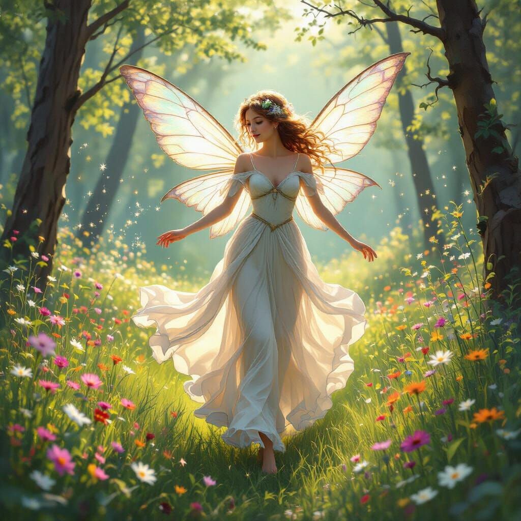 Fairy Dances in Forest Clearing in Impressionist Style