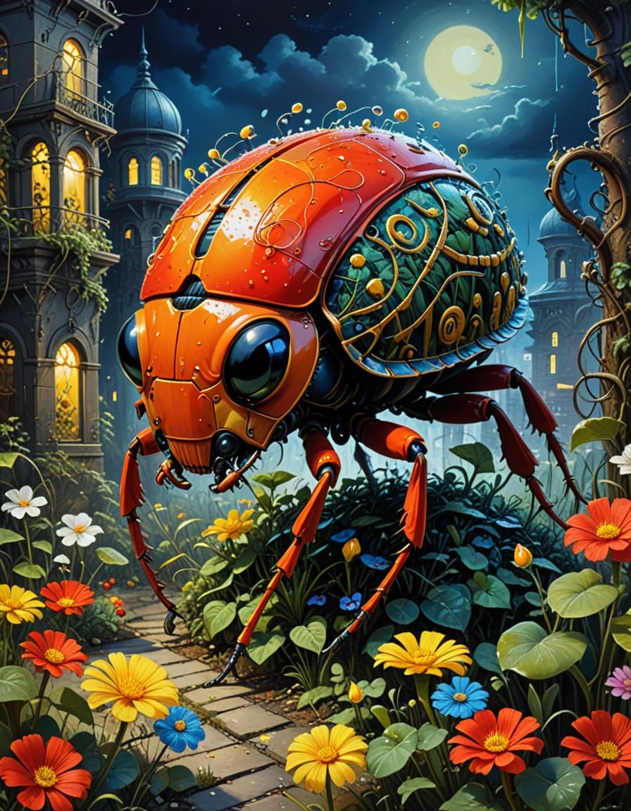 Eerie Overgrown Garden with Steampunk Elements