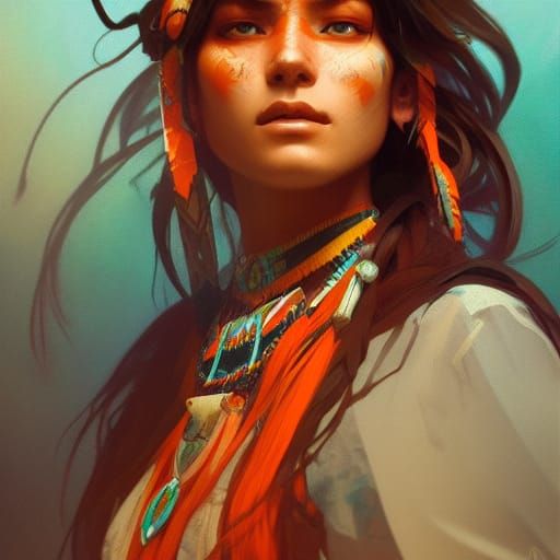 Native American Portrait in Art Nouveau Style