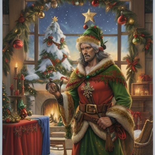 Mythical Christmas Celebration in Dreamlike Winter Scene